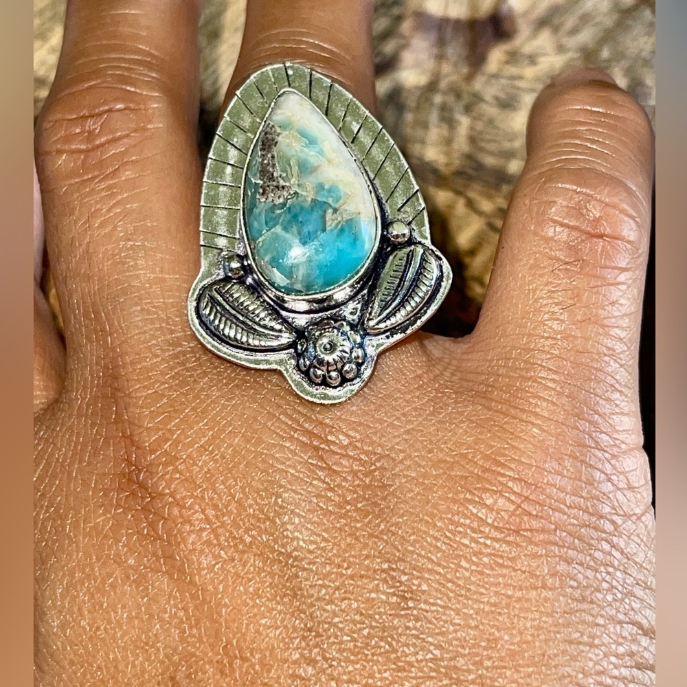 Caribbean Larimar Ring Size 7 1/4 - Picture 7 of 9